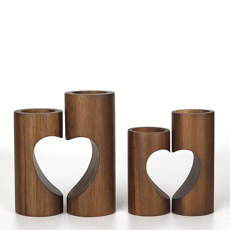 Sweet Heart Shape Wooden Candle Holder set of 2pcs